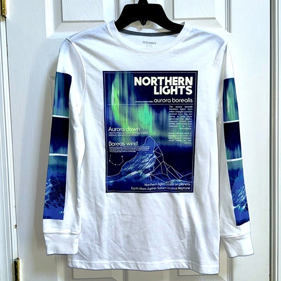Old Navy Boys white long sleeved t-shirt with prints NWOT - Picture 1 of 4